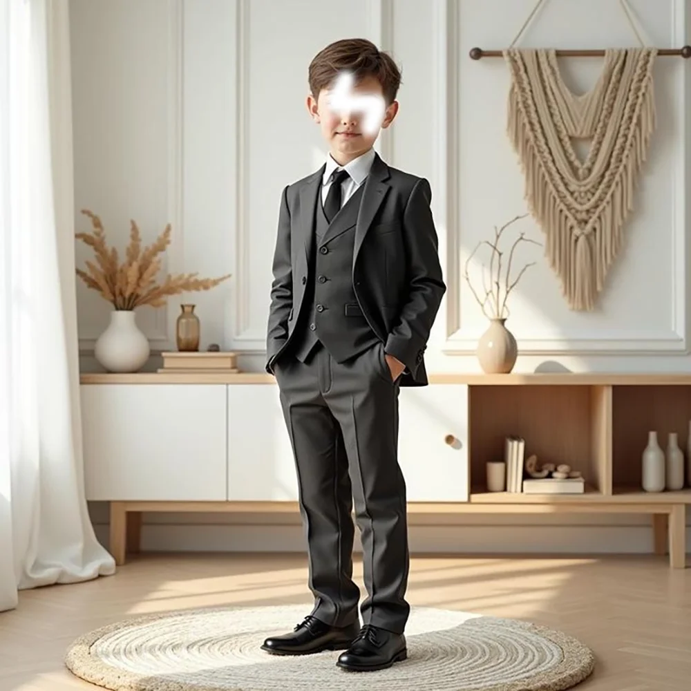 

Deep Grey Single Button Notched Boys Suits 3 Pcs (Blazer+Vest+Pants) Fashion Boys Sets Formal Occasions Birthday Party Sets