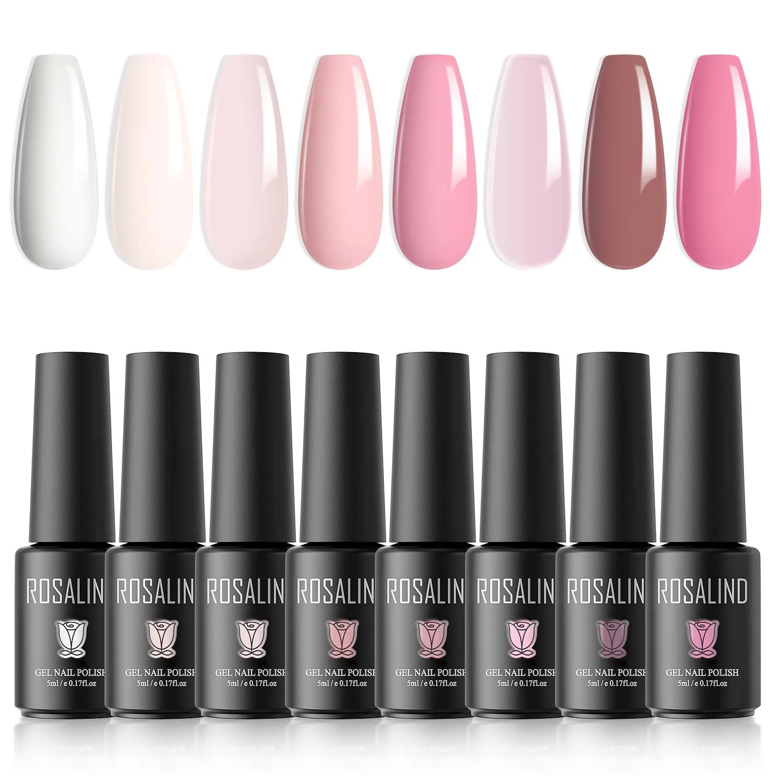 ROSALIND White Pink Gel Nail Polish Set, 8PCS Colors Gel Polish Set Skin Tones Soft Soak off All Seasons Gel Collection