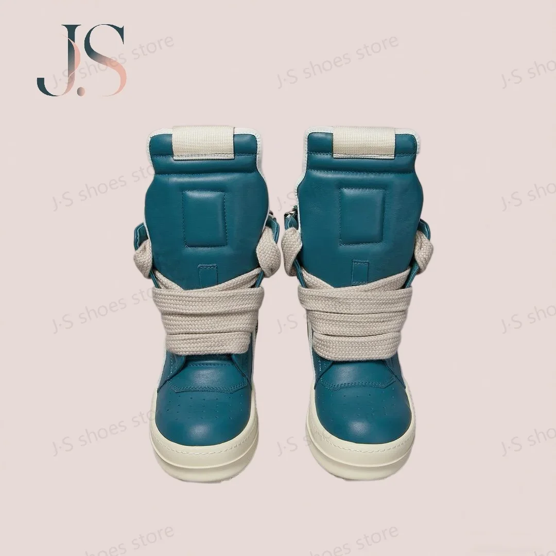 

Ro Men Shoe Cyan Leather Boots High Top Casual Shoes Jumbo Laces Classic Design Sneakers Zipper Women Sneaker Cowhide Ankle Boot