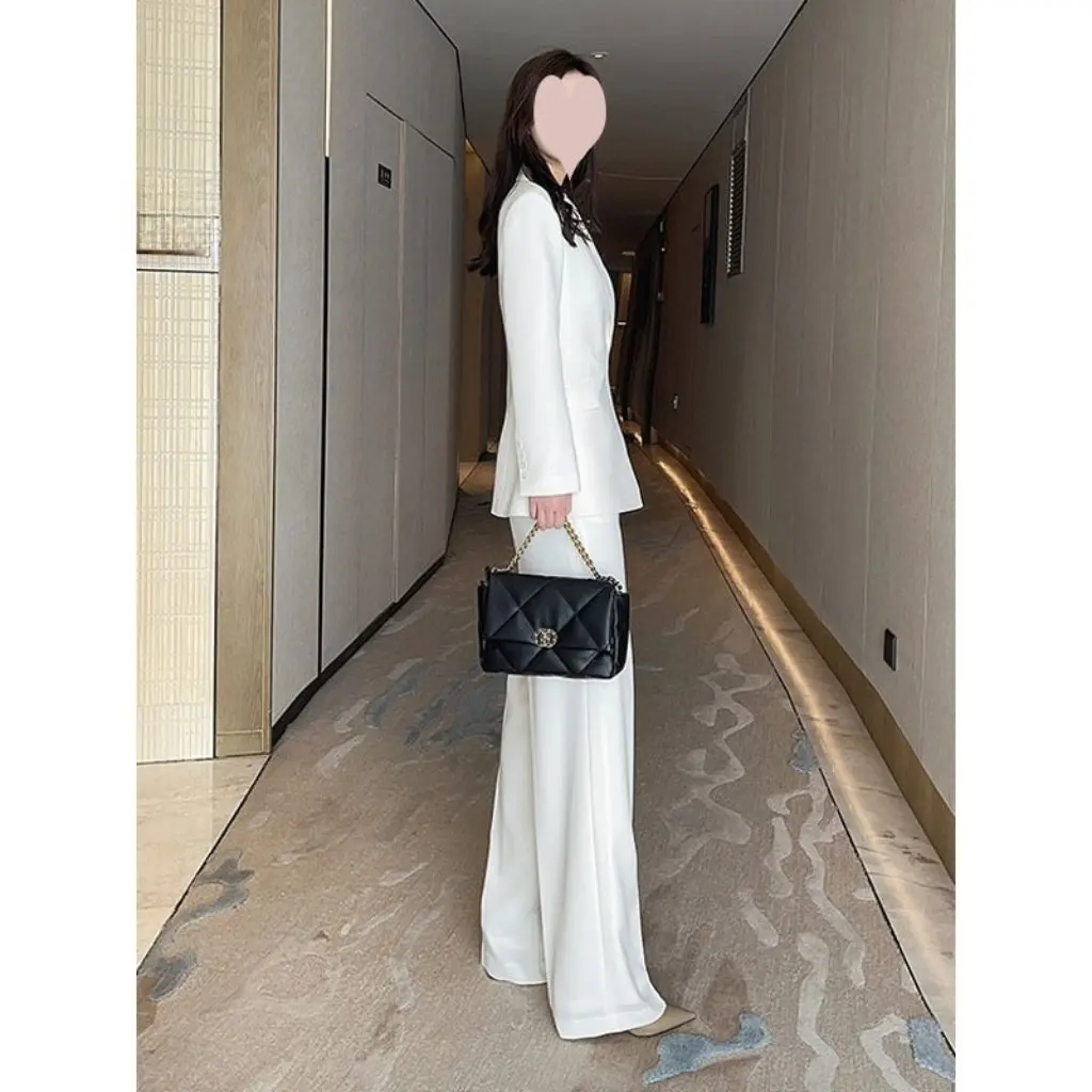 

Женский модный облегающий костюм, весна-лето-осень, широкие брюки с высокой талией, белое деловое пальто