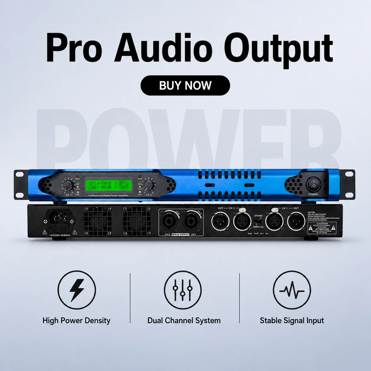 

1U Pure Post-stage Digital Power Amplifier Stable Power Output for Engineering Performance Conference 12-inch Inner Speaker