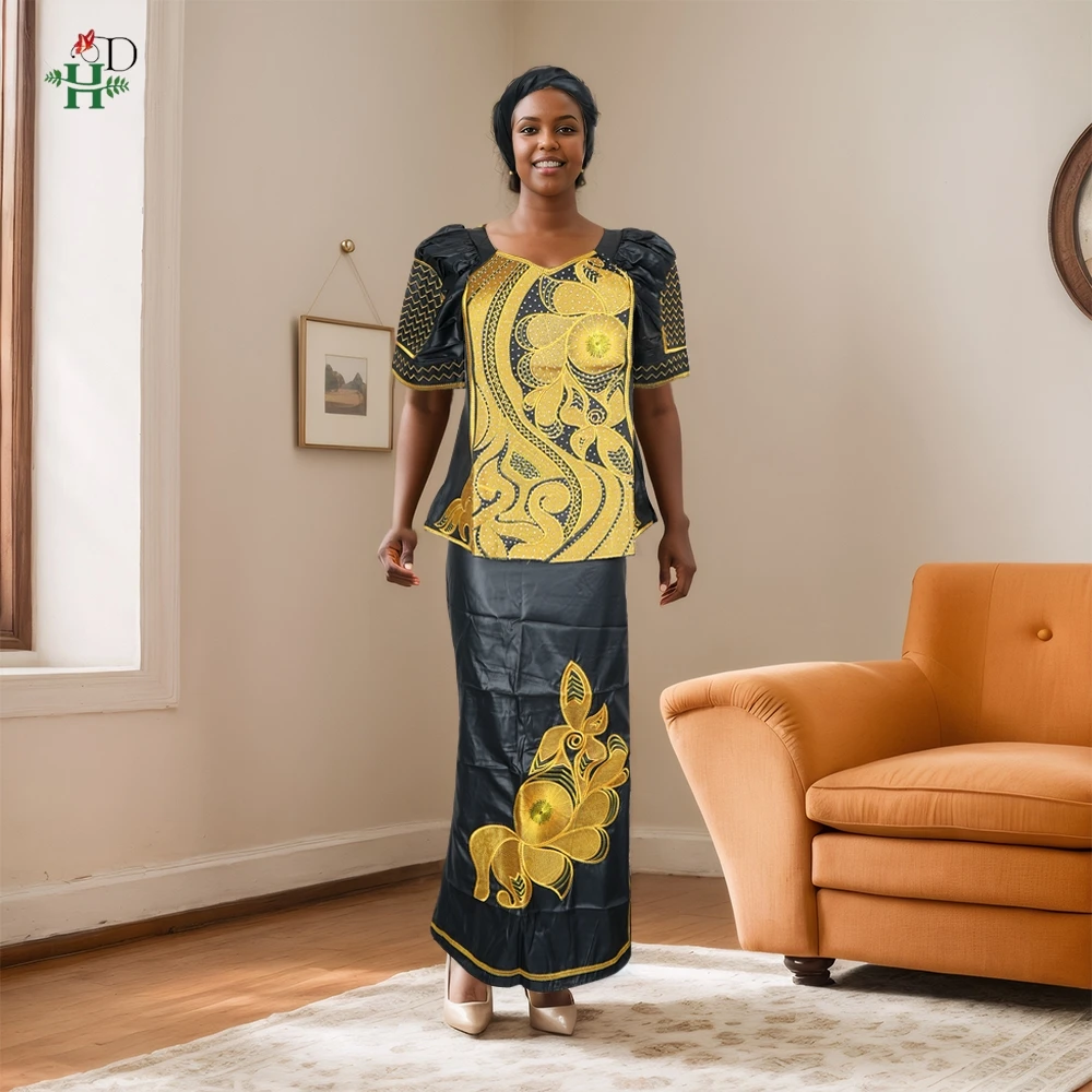 H&D African Clothes For Women Tradition Dress Embroidery Bazin Wedding Party Dress Ankara Robes Trads Wears African Clothes 2024