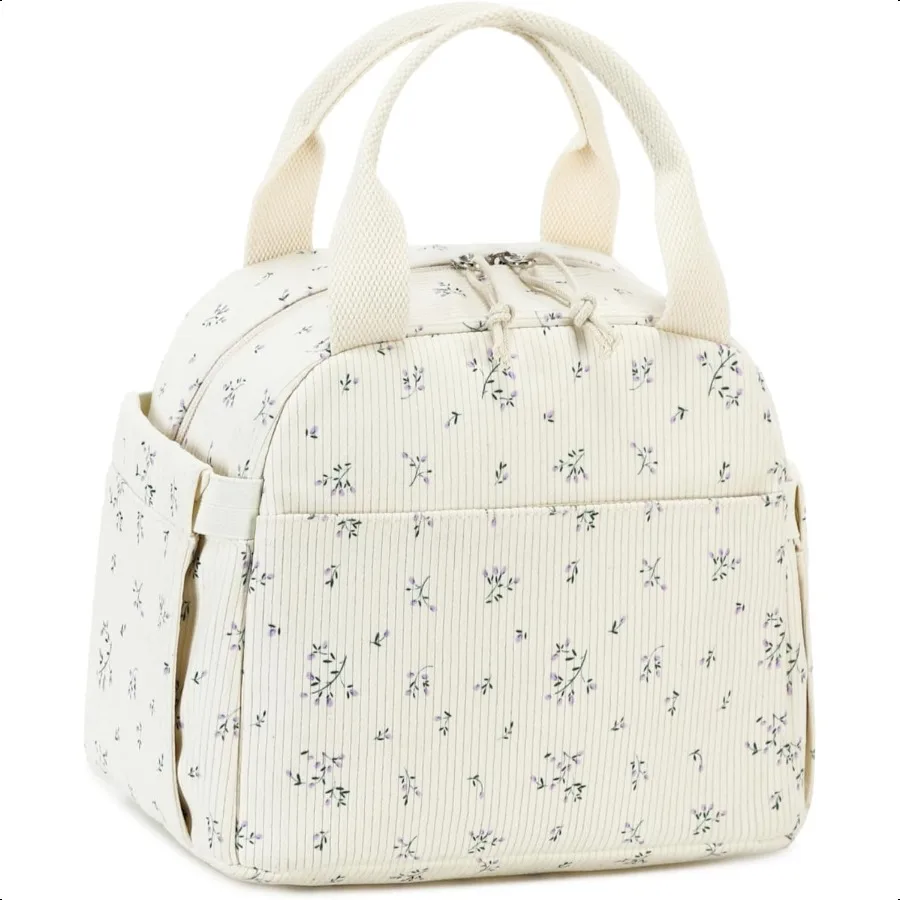 

Lunch Box for Women Men Cute Corduroy Lunch Bags Large Capacity Insulated Lunch Tote Bag For Work Travel Or Picnic PurpleFlower