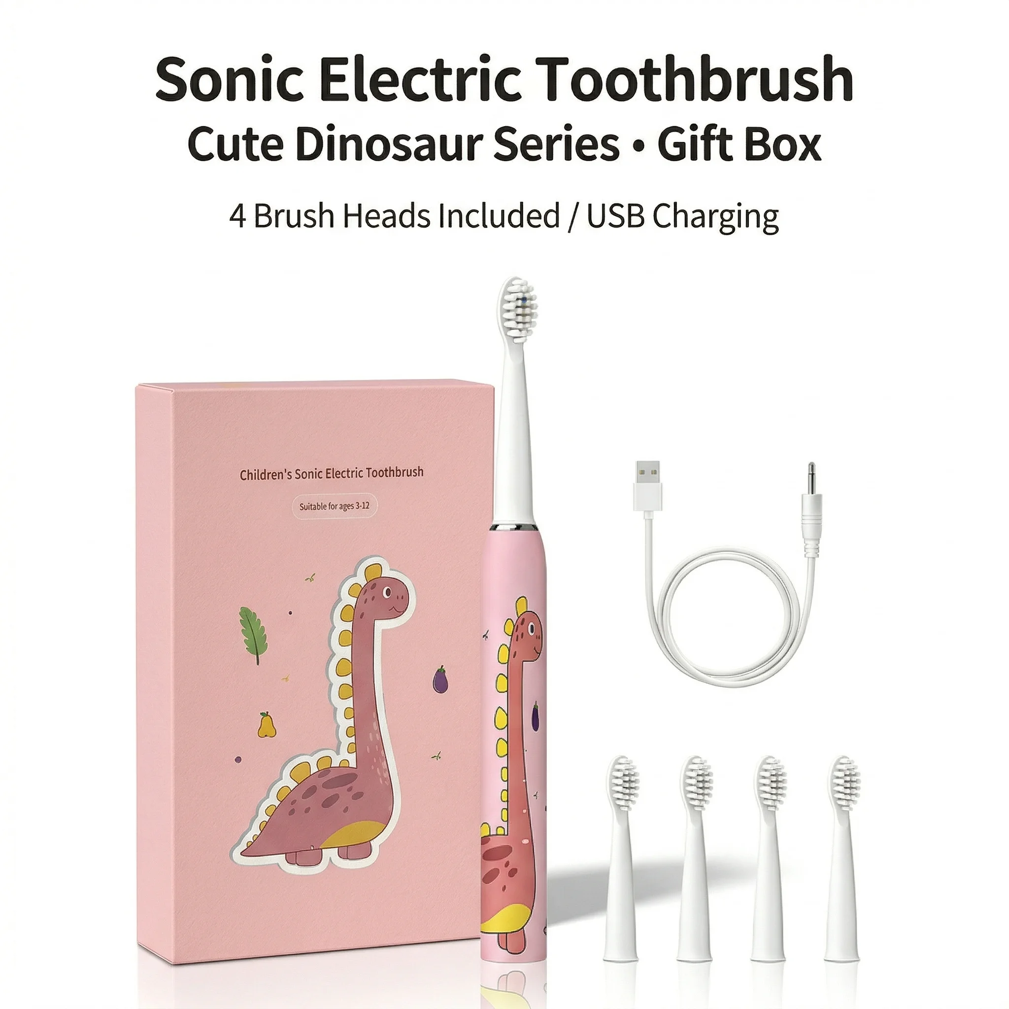 

Kids Sonic Electric Toothbrush for 3-12 Years Boys Girls, Soft Bristles 3 Modes 2 Min Timer IPX7 Waterproof Rechargeable Cartoon
