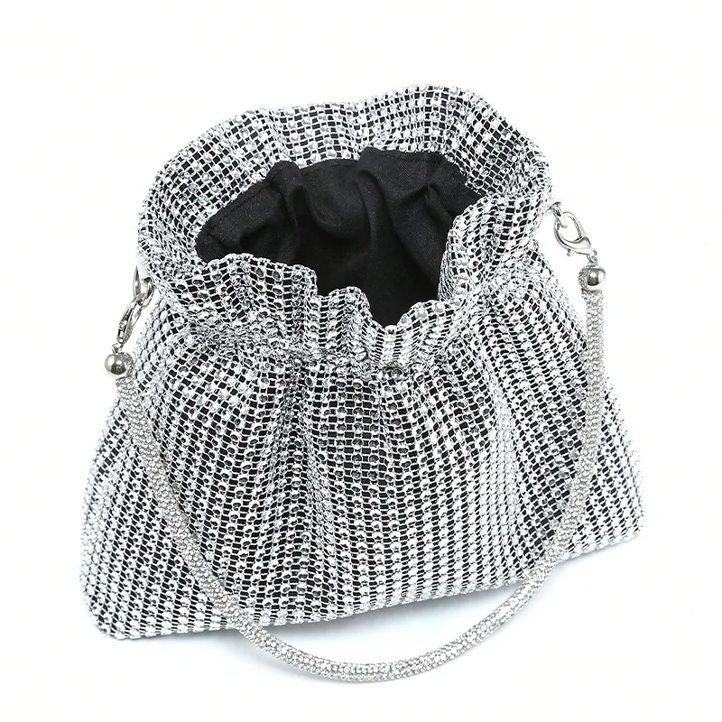 

Diamond-encrusted Chain Pleated Evening Bag Luxury Sparking Rhinestone Handbag Women's Bundle Bag Wedding Party Shoulder Pouch