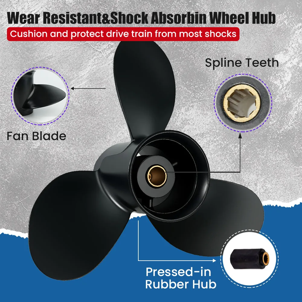 Outboard Propeller 8.9x7.5 For Tohatsu Nissan 8HP 9.8HP 12 Spline Aluminum Alloy Screw 3 Blade Boat Engine