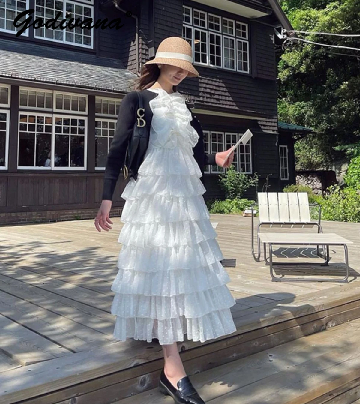 

Japanese Style Chiffon Jacquard Sweet Vest Dress Spring Summer Sweet Girl Women's Polka Dot Sleeveless Long Cake Dresses