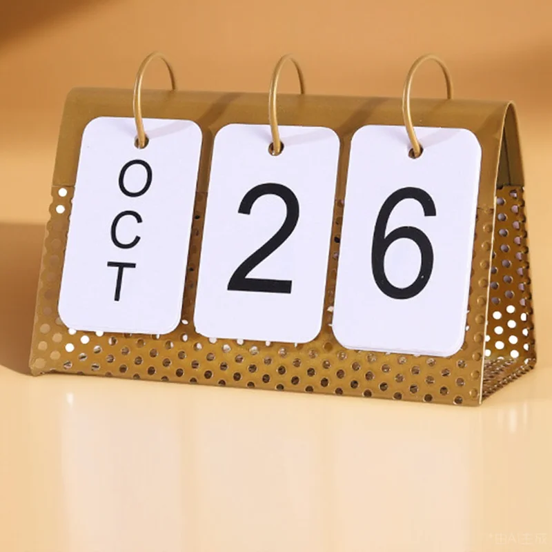 

Desktop Vintage Calendar Metal Perpetual Flip Calendar Frame Home Decor Ornament Office Tabletop Decoration Supply