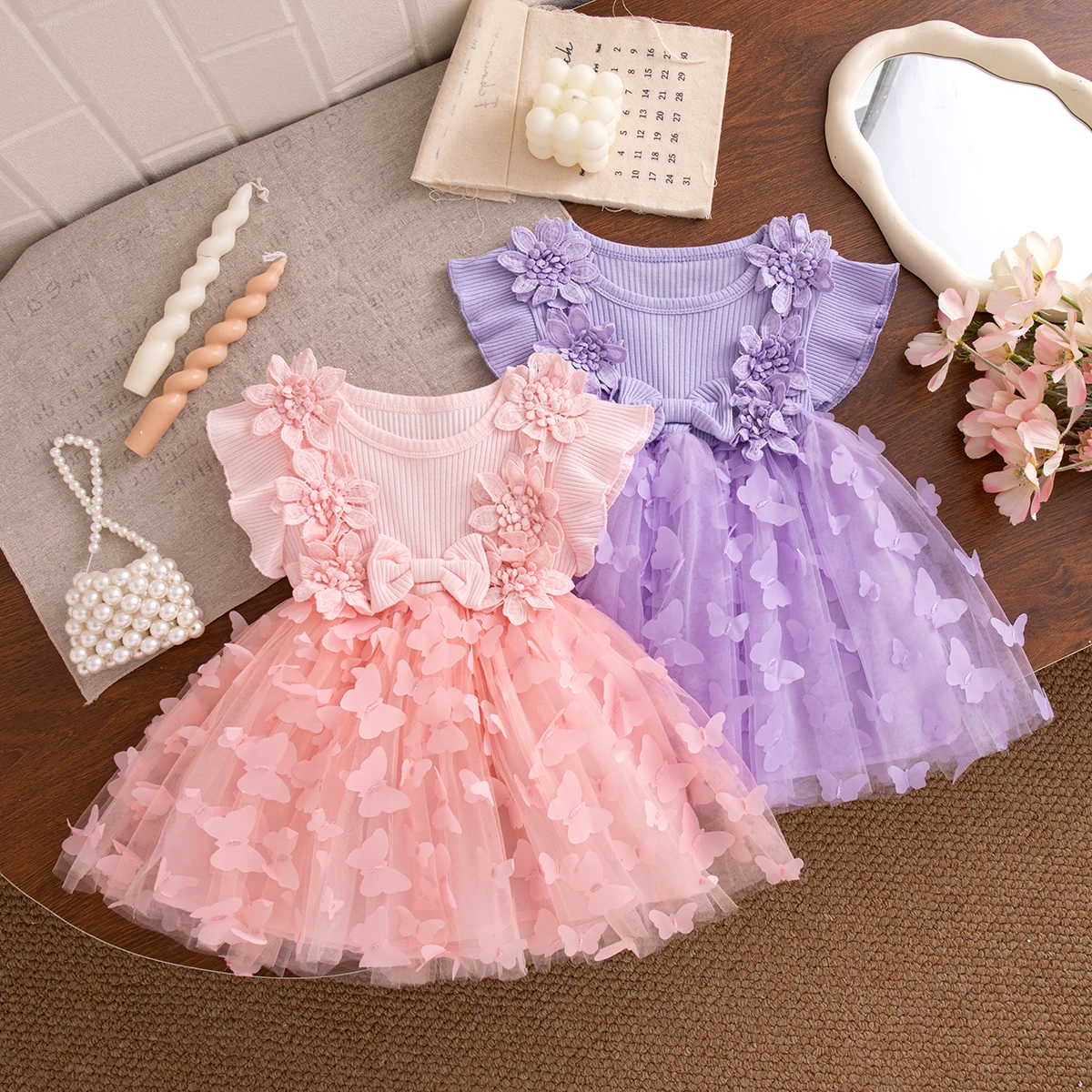 6 Months - 3 Years Summer Baby Girl Dress Sweet Bow Flower Mesh Tutu One Year Old Birthday Party Princess Dress Baby Clothing