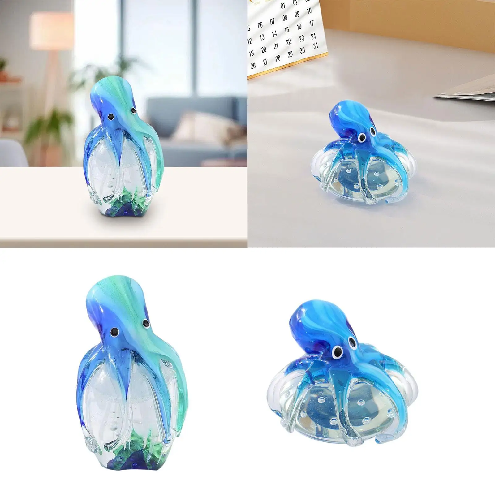 Glass Octopus Figurine Art Craft Creative Tabletop Decoration Aquarium Landscape for Cabinet Bookshelf Home Bedroom Living Room