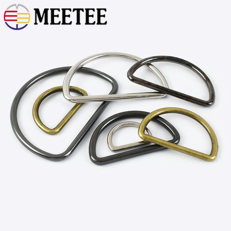 Meetee 30Pcs Metal D Ring Buckle 15-50mm Bag Strap Clasps Webbing belt buckle Adjuster Connector Hooks DIY Hardware Accessories