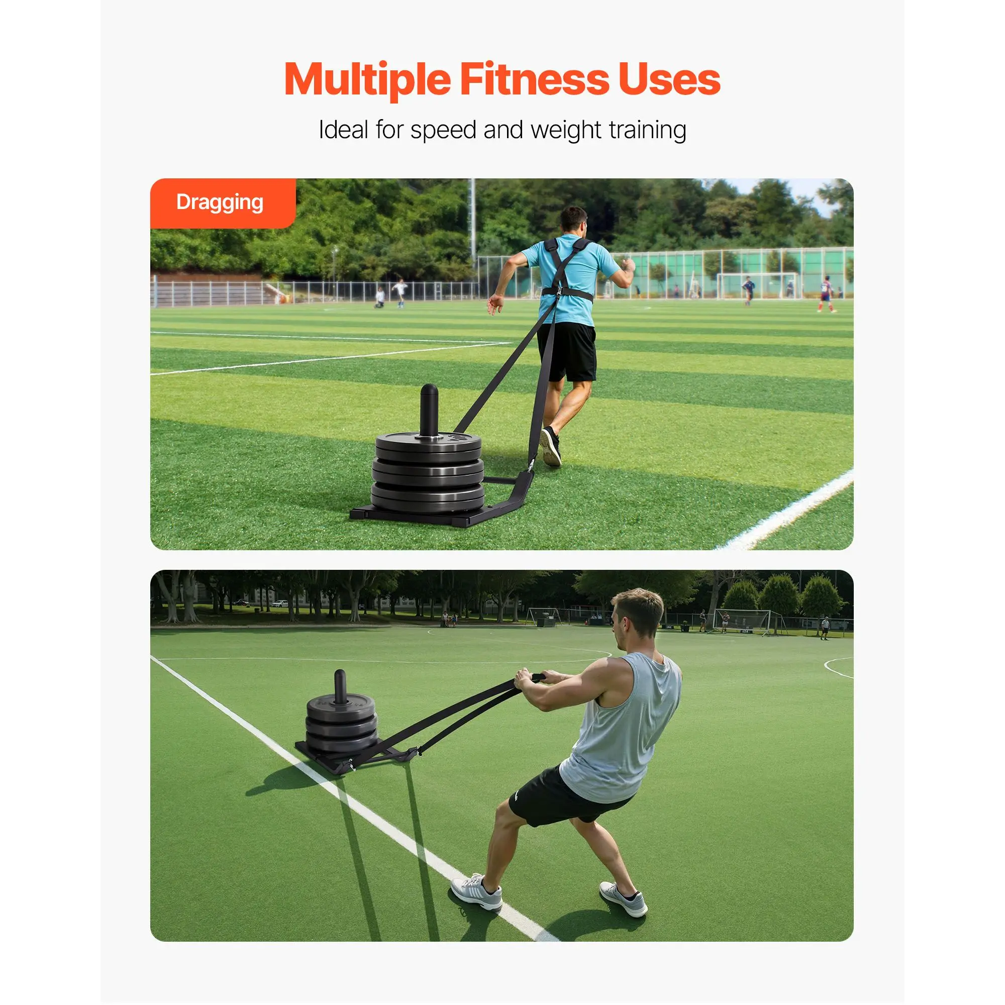 Weight Sled, Steel Power Sled, Fitness Strength Training Sleds for Athletic Exercise Speed Improvement, Workout Fitness Equipment with Harness, Compatible with 1/2 in Weight Plates, Black