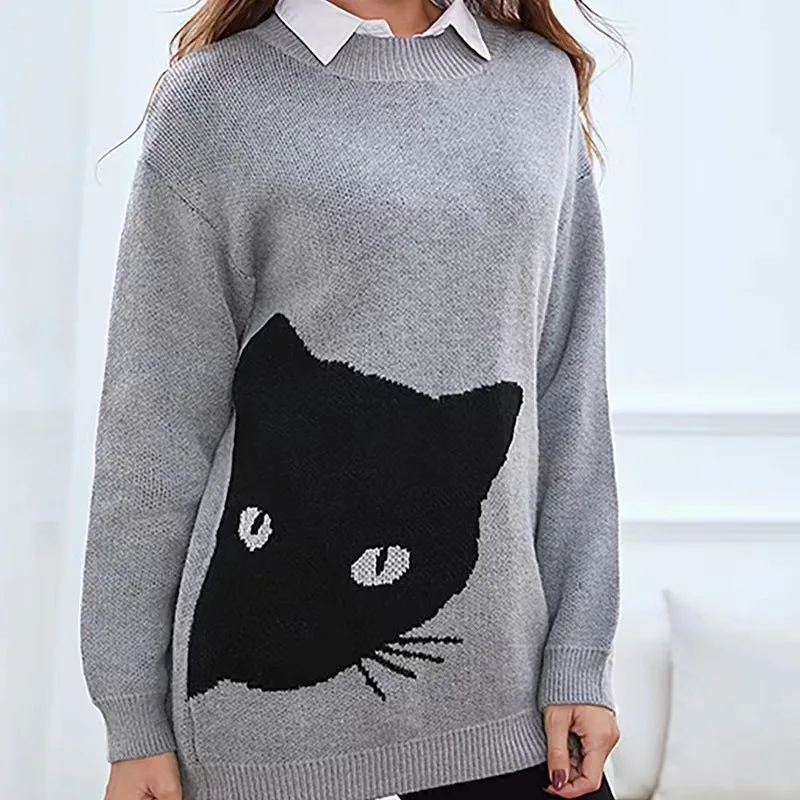 

New Autumn American Style Knitted Pullover Top Casual Versatile Round Neck Knit Women's Warm Sweater In Stock