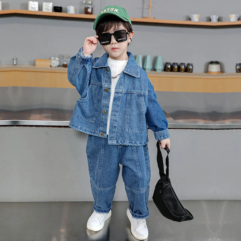 

Boys Coat +Pants Kids Suits 2PCS/Set Cotton 2024 Retro Jean Spring Autumn Cotton Jogging Suit Teenagers Christmas Gift Children