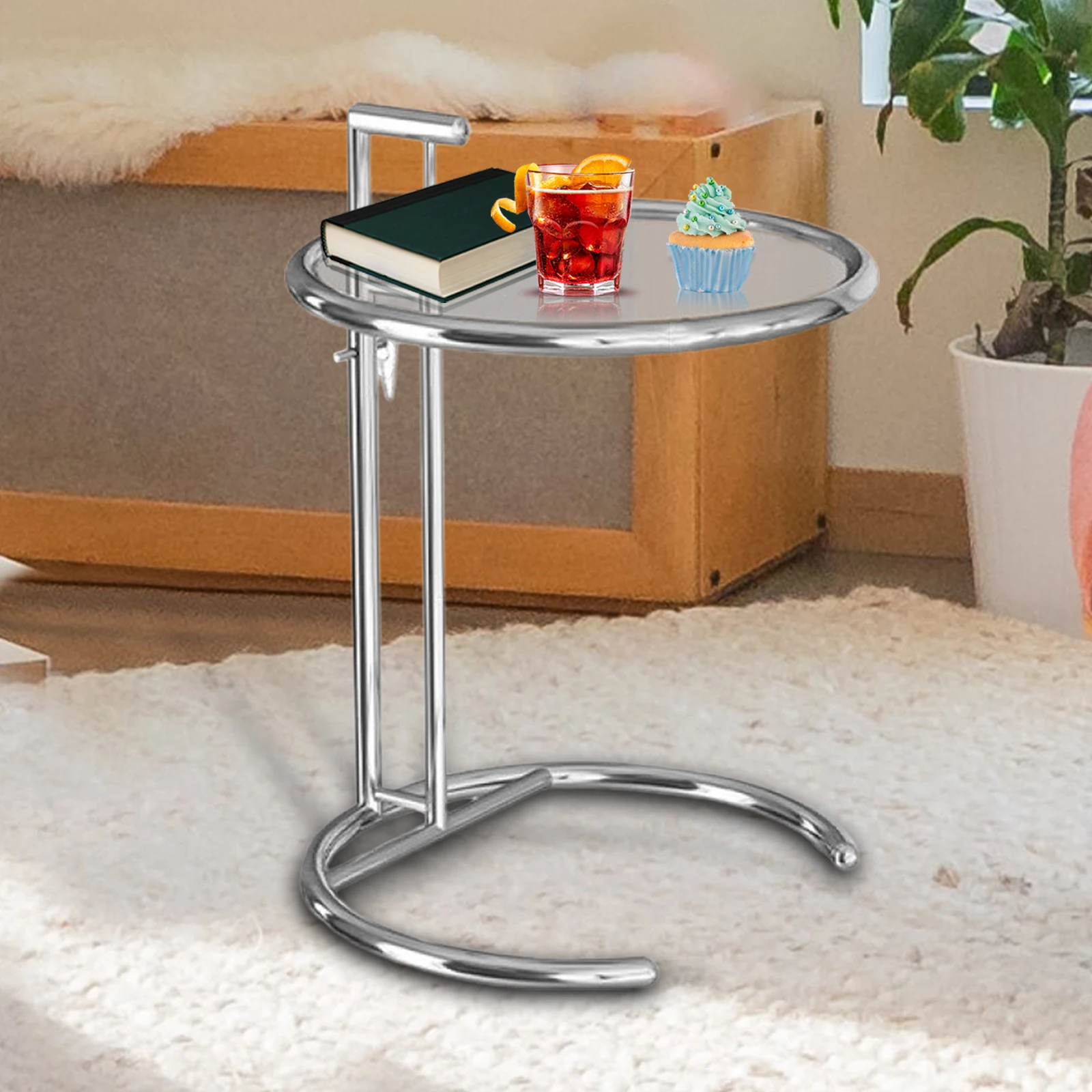 End Table Sofa Side Table Metal Snack Table for Sofa Bedroom Living Room Transparent Lift Coffee Table Glass Sofa Table