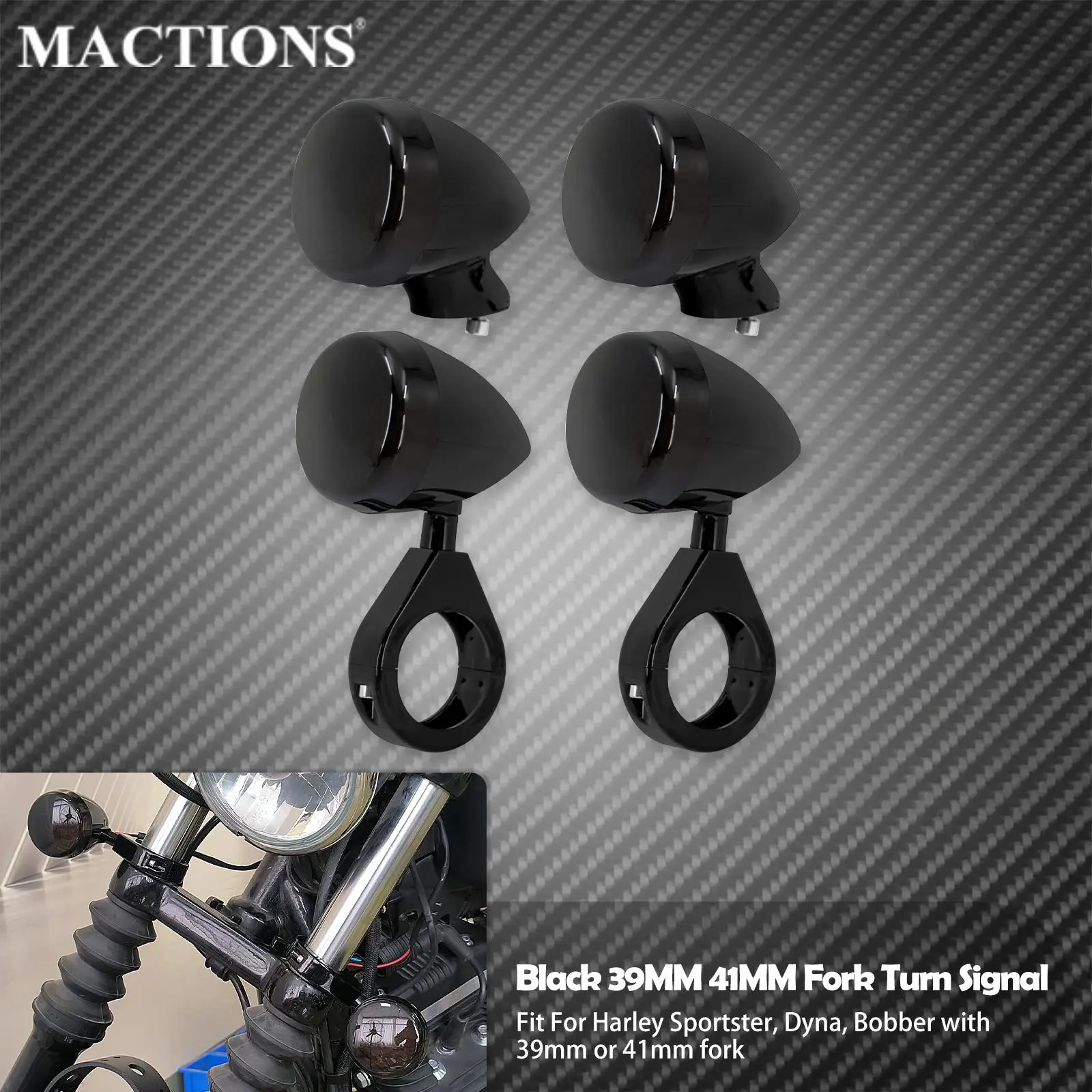 Motorcycle 4PCS Front Rear LED Turn Signal Light 39~41mm Fork Lamp For Harley Dyna Bobber Sportster XL1200 883 Fat Bob FXDF FXDB