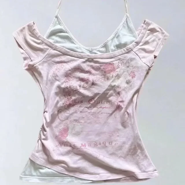 Subkultura Odzież damska Y2K Punk T-shirty American Vintage Słodka seksowna krótka odzież damska Zielone letnie popularne topy na co dzień