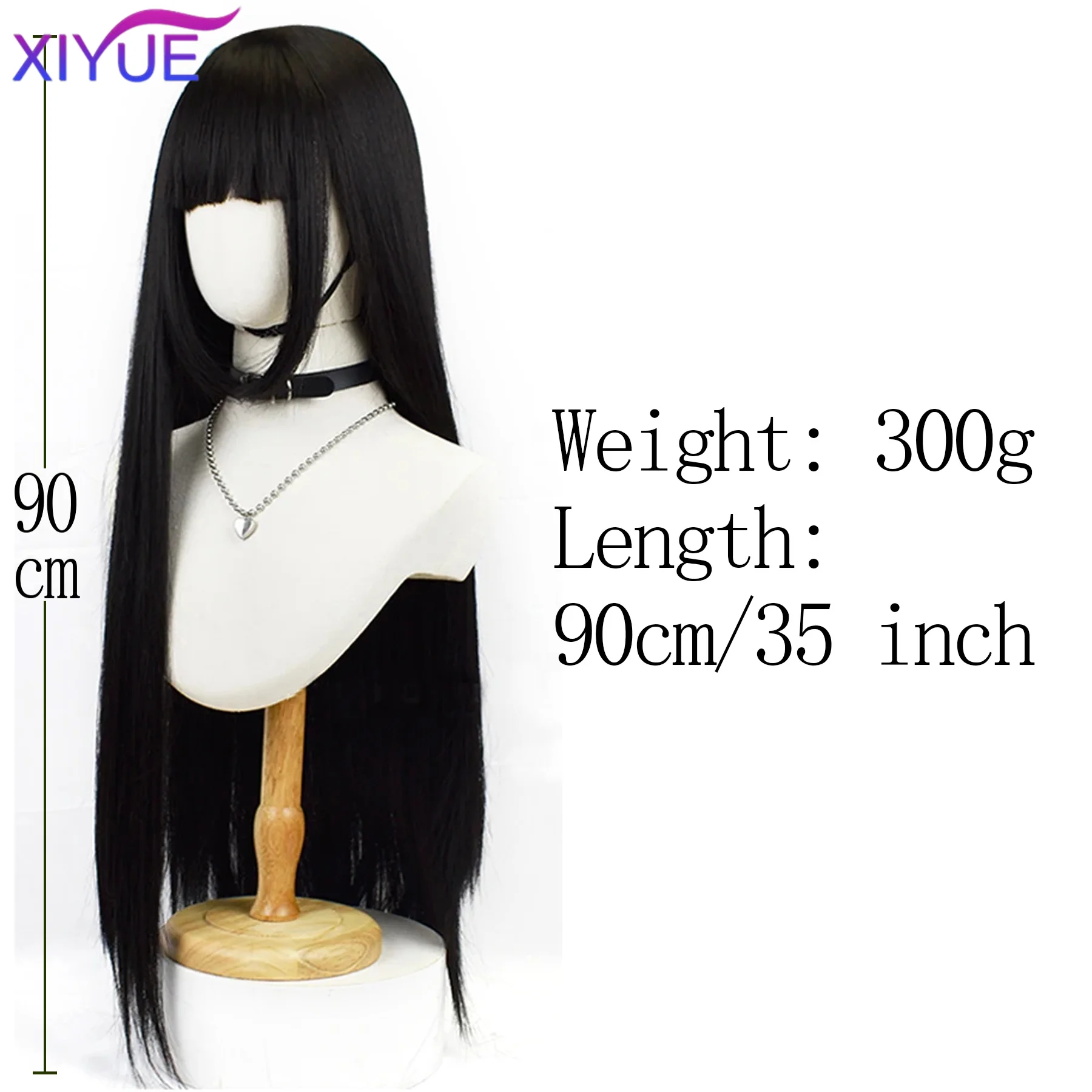 Long Straight Black Synthetic Wigs Natural Dark Hair Wig with Blunt Bangs for Women Daily Party Princess Cut Hair Heat Resistant