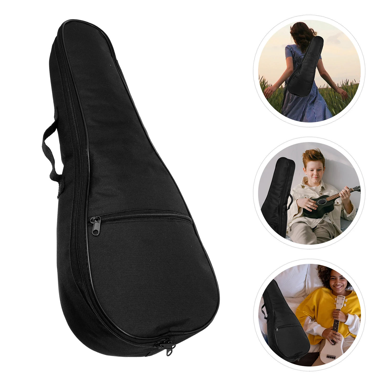 

21 Inch Ukulele Bag Waterproof Portable Black Oxford Cloth Storage Pouch Thickened Lightweight Foldable Simple Design