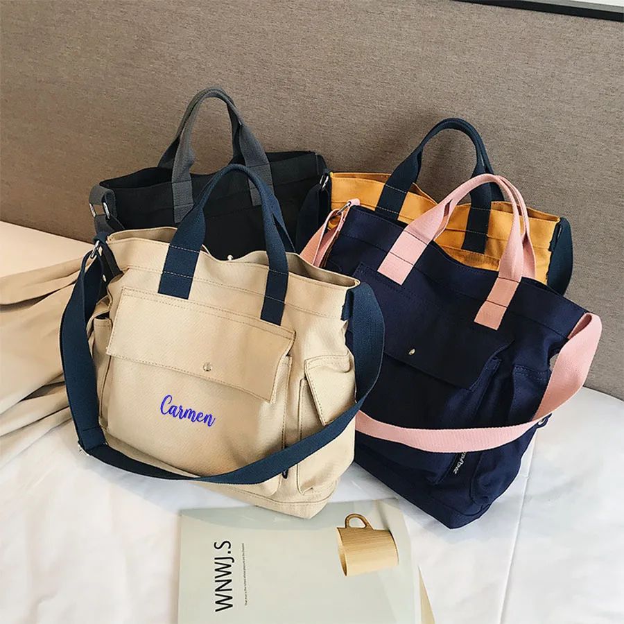 

Personalized Embroidery Tote Bag Shoulder Bag Canvas Bag Fashion Handbags Minimalism High Capacity Women's Literary Bag