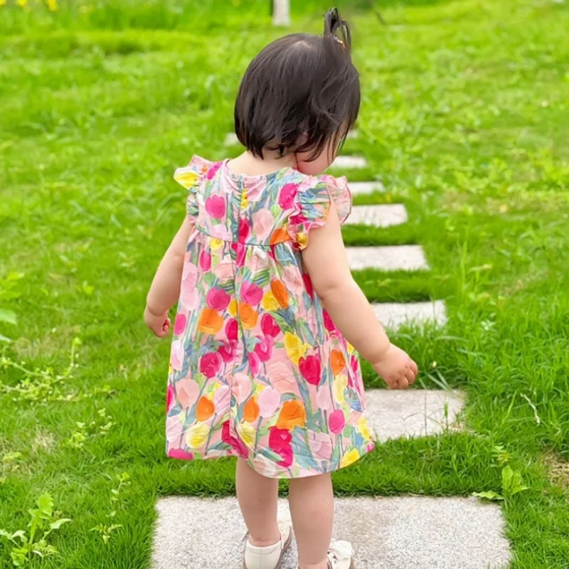 Kleinkind Baby Mädchen Floral Lose Kleid Kurzarm Square Neck Kleid Prinzessin Kinder Schöne Bogen Vorne Kleid Kleidung