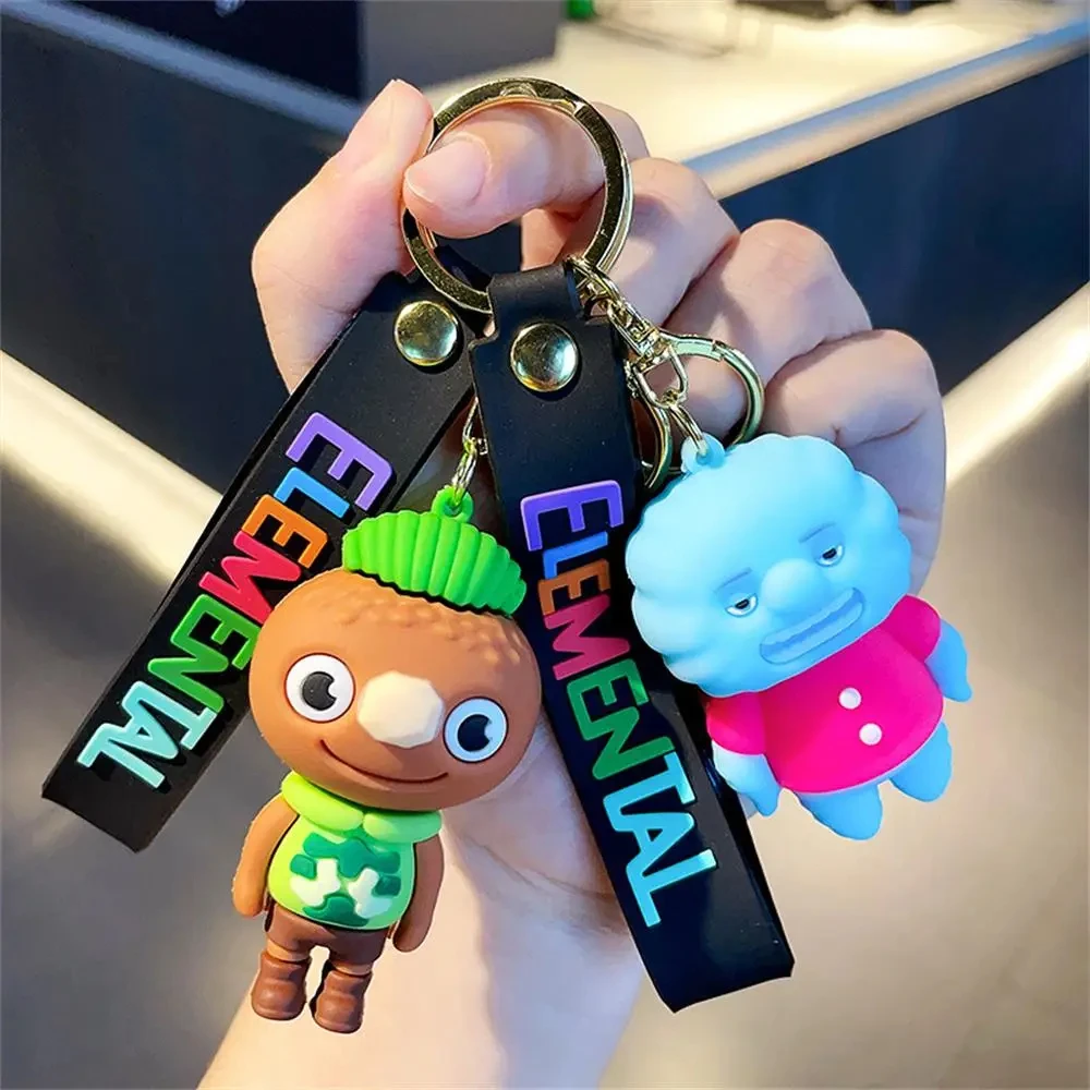 Disney Movie Elemental Keychain Anime Figure Wade Ripple Ember Lumen Clod Gale Silicon Keychain Backpack Key Rings Ornament