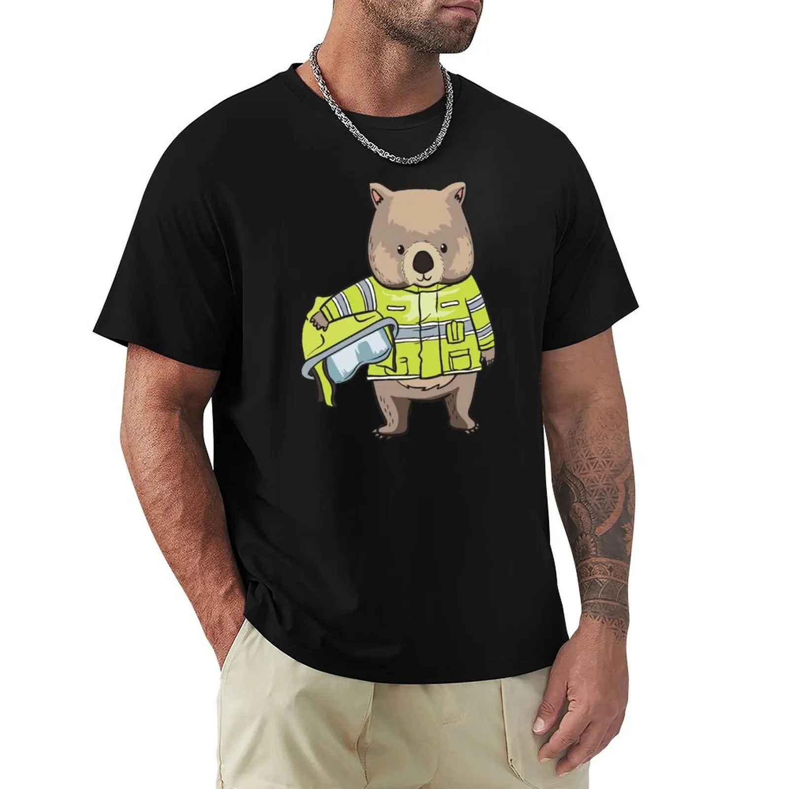 

Wombat Wombats Firefighter Australia Hero Gift T-Shirt boys animal print graphic tee shirt blue lock mens t shirts pack