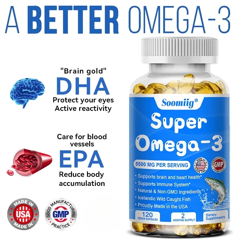 OMEGA-3 Fish Oil Capsules Rich In DHA And EPA Relieve Stress Strengthen Brain and Memory Development Intelligence Health Eyes