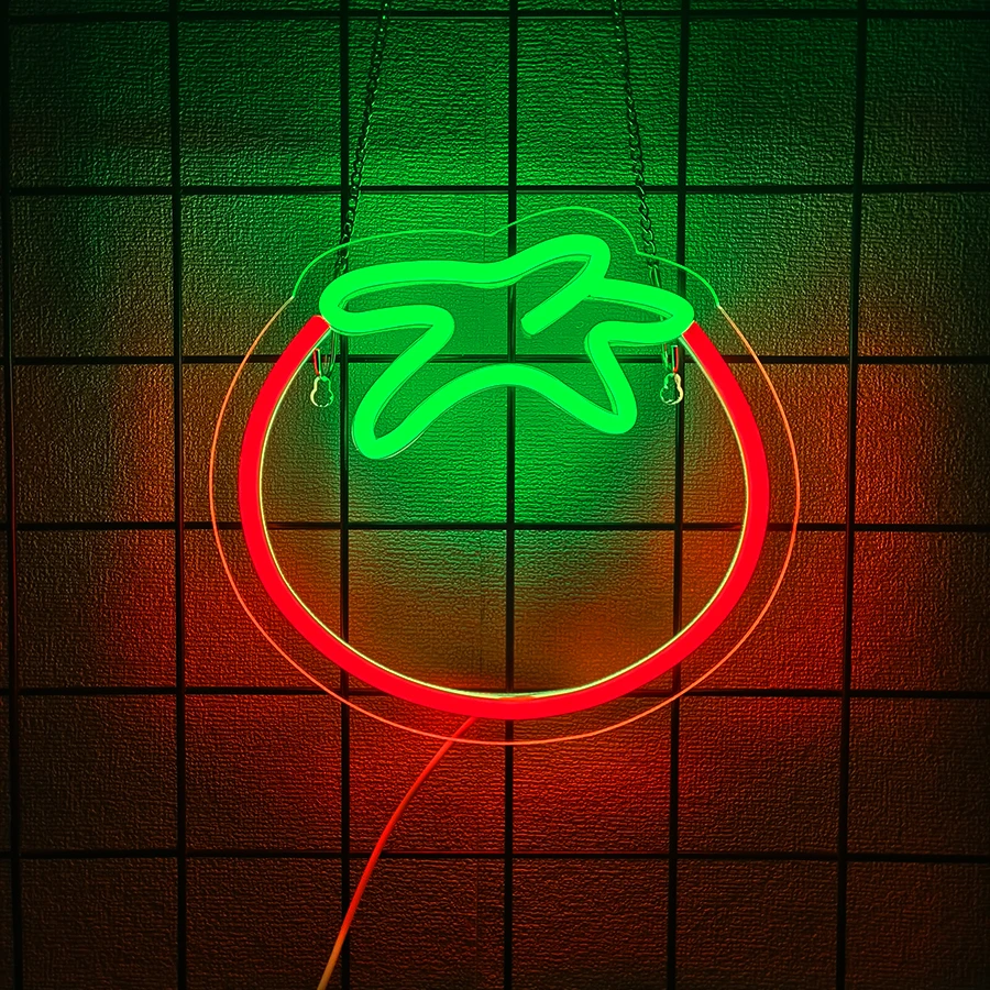 Tomato Shaped LED Neon Sign USB Powered, Wall Hanging Lamp for Fruit Vegetable Shop, Restaurant, Room Party Decor, Xmas Gift