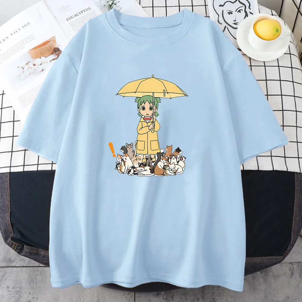 Azumanga Daioh Yotsuba T-shirts Women/men Open An Umbrella Cats Tshirts Kawaii/cute 100% Cotton T Shirts Summer Casual Prevalent