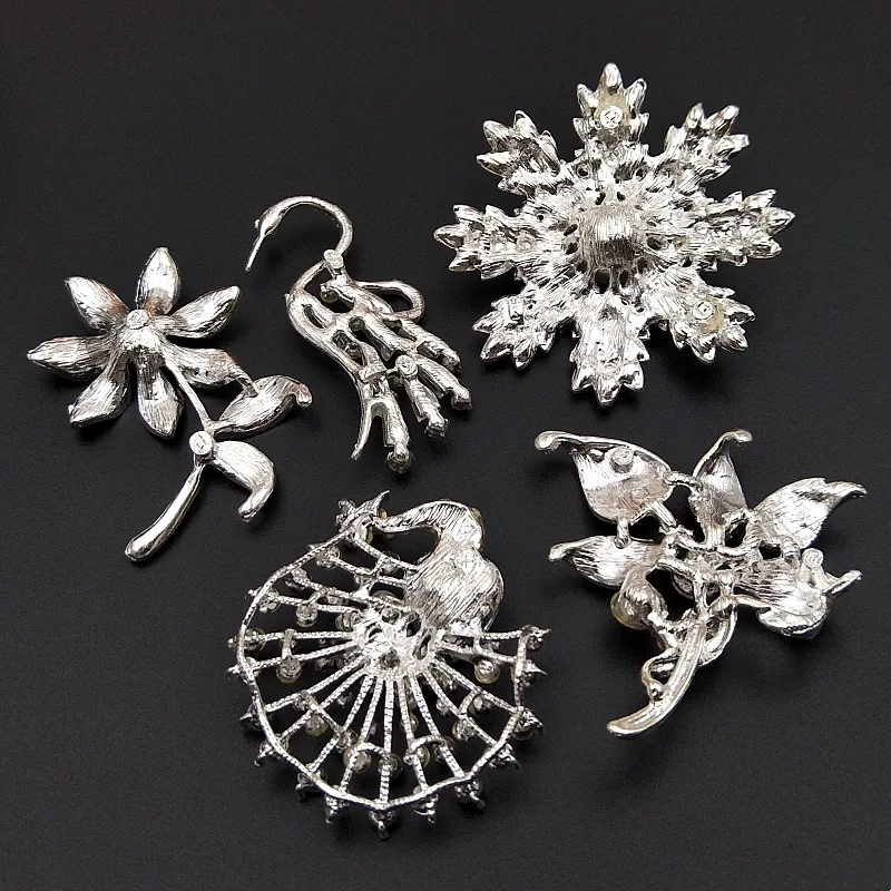 Luxury Rhinestone Peacock Flower Embellishments 5pcs Metal Applique Buttons for DIY Wedding Jewelry Accessories