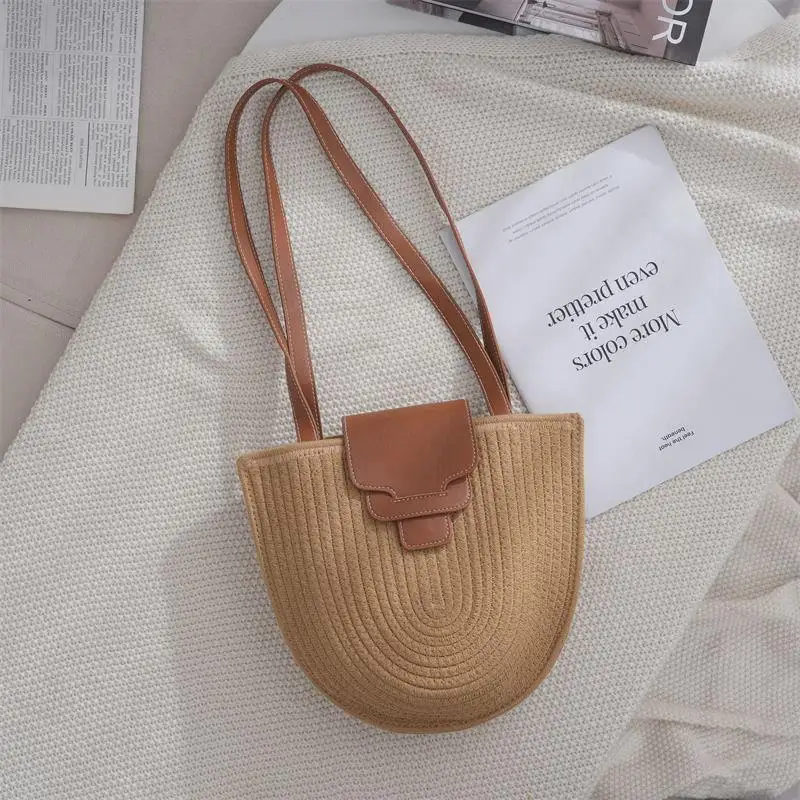 

Retro Cotton Yarn Woven oulder Bag f Circle Underarm Crossbody Handbag Cotton Rope Versatile Beach Vaion Buet Bag