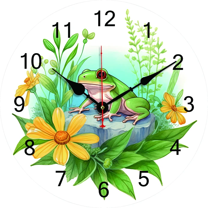 Cartoon Frog Flower Plant Wall Clock Kitchen Decor Wall Art Silent Large Round Wall Clocks For Living Room Bedroom Office