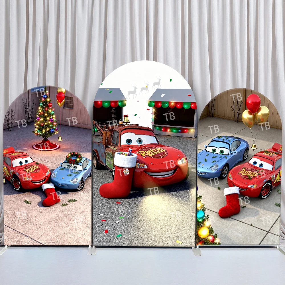 

Disney Pixar Cars Arch Backdrop Cover Birthday and Baby Shower Christmas Stocking Decor Theme for Kids Party Photo Booth Decor