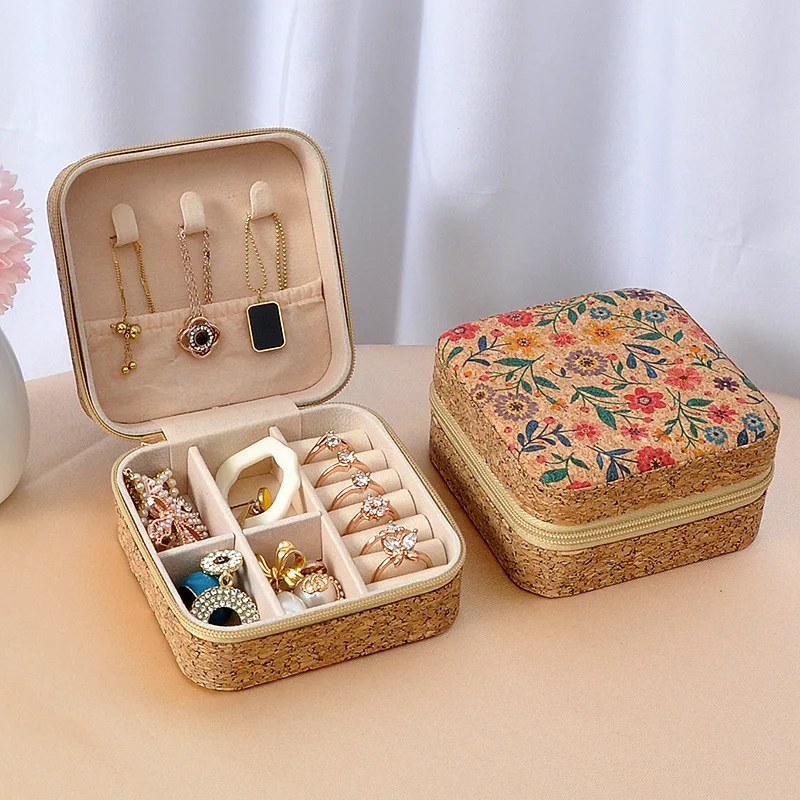 1pc Vintage Leather Jewerly Storage Box Mini Protable Single Layer Jewerly Box with Zipper Closure Ring Organizer Necklace Earin