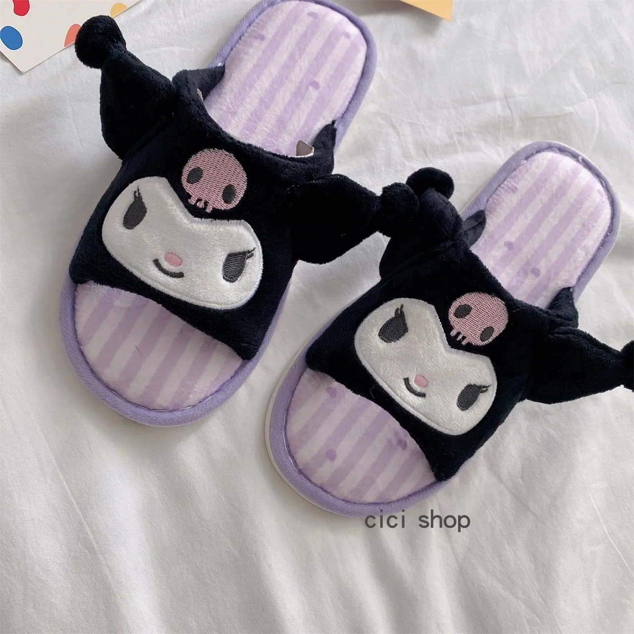 Anime Slippers Japanese Style Kuromi Lolita Home Shoes Kawaii Women Girl Indoor Shoes For Summer Autumn Non-slip Sweat