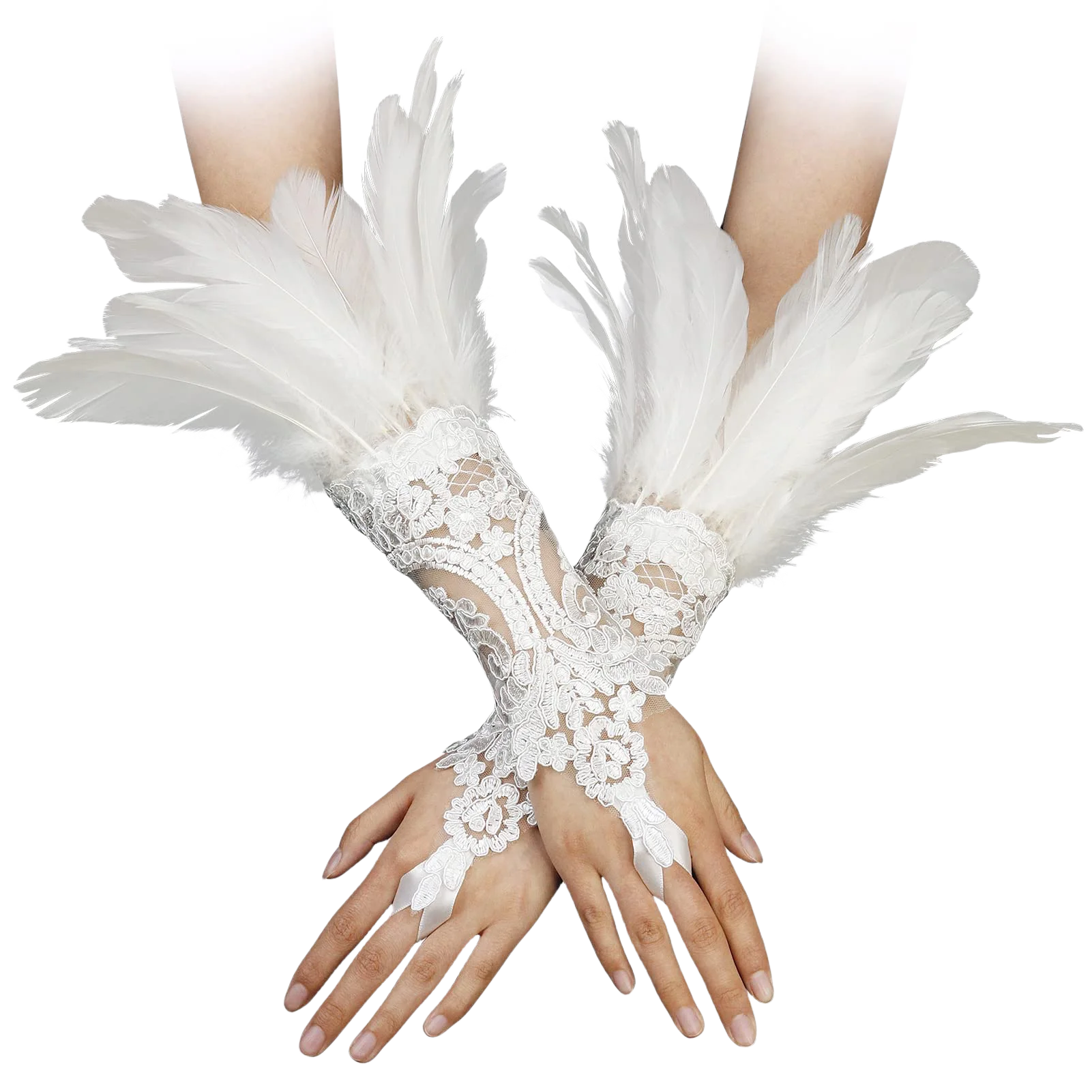 Punk Gothic Gloves Feather Wrist Cuff Carnival Stage Show Showgirl Natural Dyed Rooster Feather Arm Warmer Party Cosplay Costume