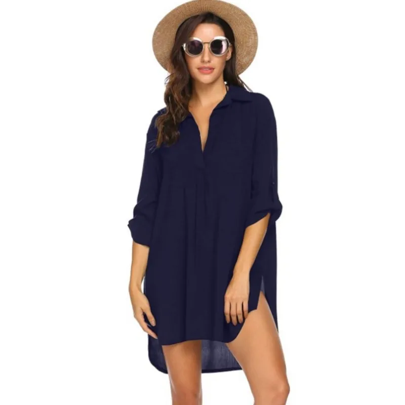 

Beach Casual Solid Shirt Dress For Women Elegant Ladies Plus Size Women Blouse Irregular Buttons Fashion Shirts Top Summer 2024