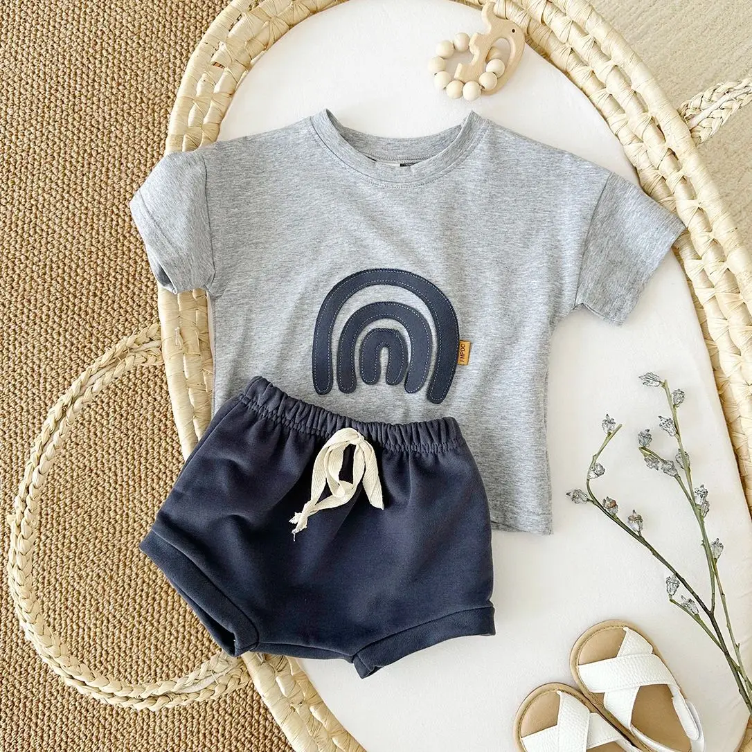 2Pcs Fashion Baby Clothes Set Rainbow Pattern Short Sleeve+Shorts Sets Summer Kids Clothes Boy Girl Tee Pant Outfits Holiday