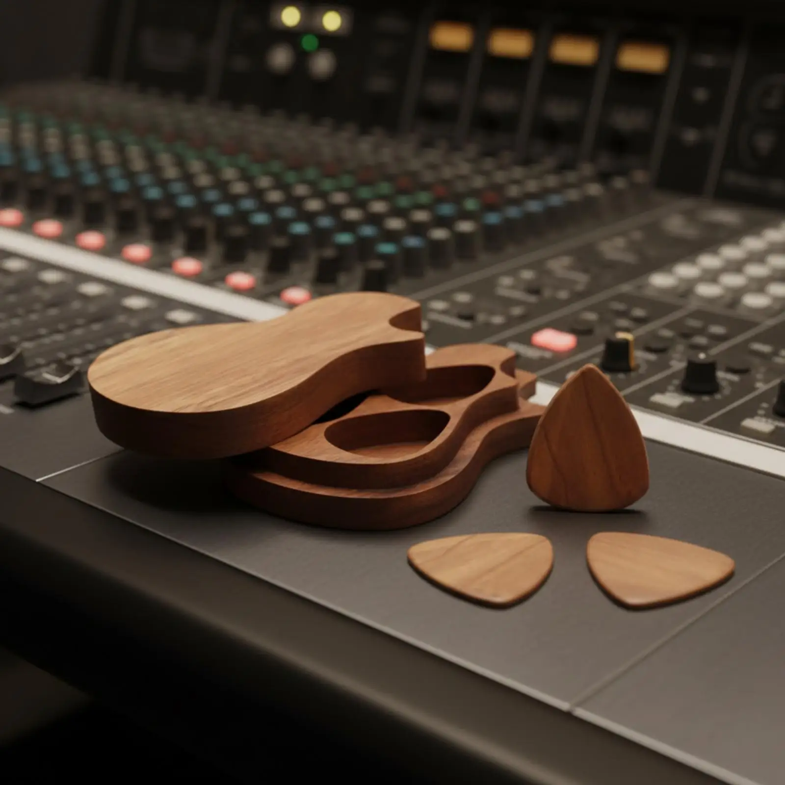 Portable Wooden Guitar Pick Case Organizer 3 Compartment Holder for Picks Fits Guitar Accessories Gifts