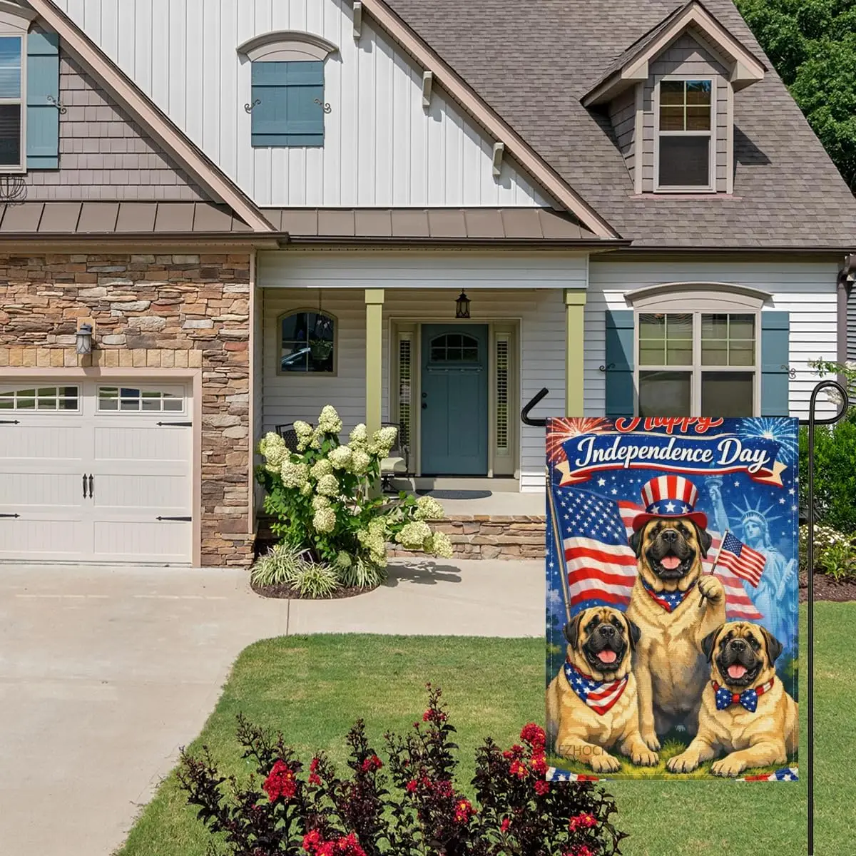 Independence Day English Mastiff Garden Flag 28x40Inch,Fun Cute Animals 4th of July Patriotic Outdoor Yard Flags,USA Flag St jjp