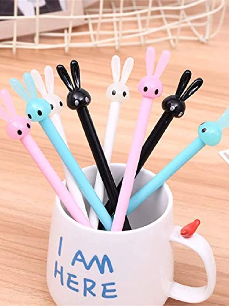 24 Pcs Fluent Writting Pens 0.5 mm Black Rolling Ball Cute Gel Ink Pen for Student and School Office Supplies (Rabbit Ear)