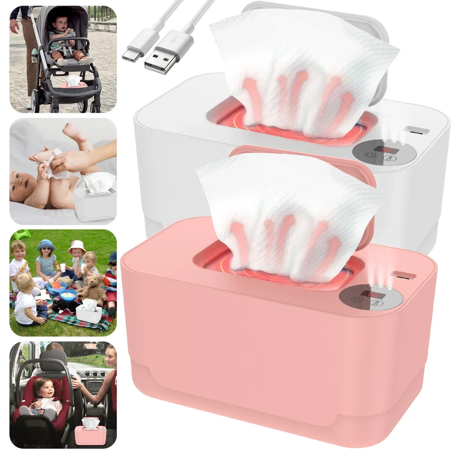 BabyWipe Warmer Heater Wet USB Powered Home/Car Use Portable Wipe Warmer Towel Dispenser Disinfecting Wipes for Baby Nursery2024