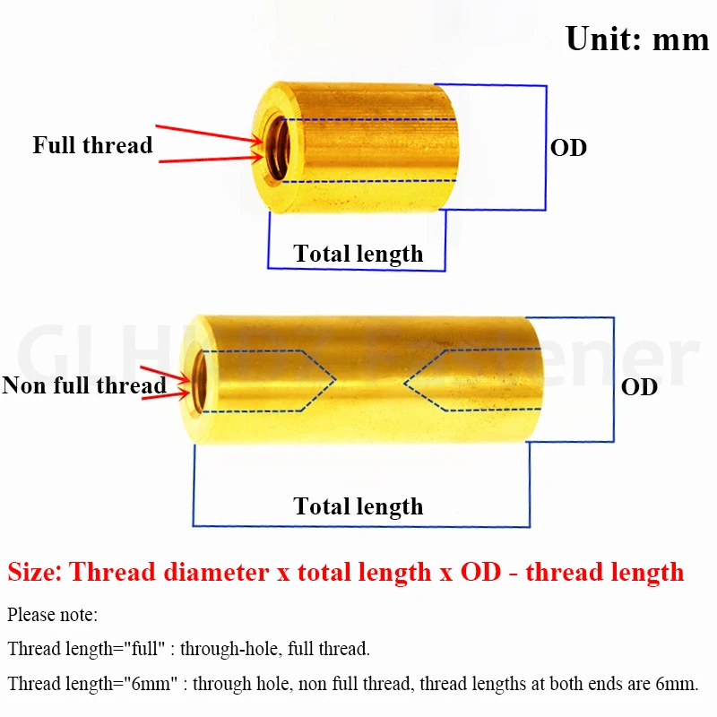 M2.5 M3 M3.5~M12 Round Brass Standoff Spacer Stud Spacing Screw Female Thread Through Hole Copper Standoff Column Rod