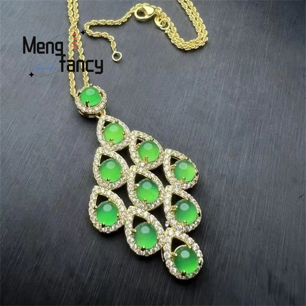 

A Natural 925 Silver Inlaid High-Ice Emerald Chalcedony Egg Face Necklace And A Pendant With Abundant Agate Fruits Best Selling
