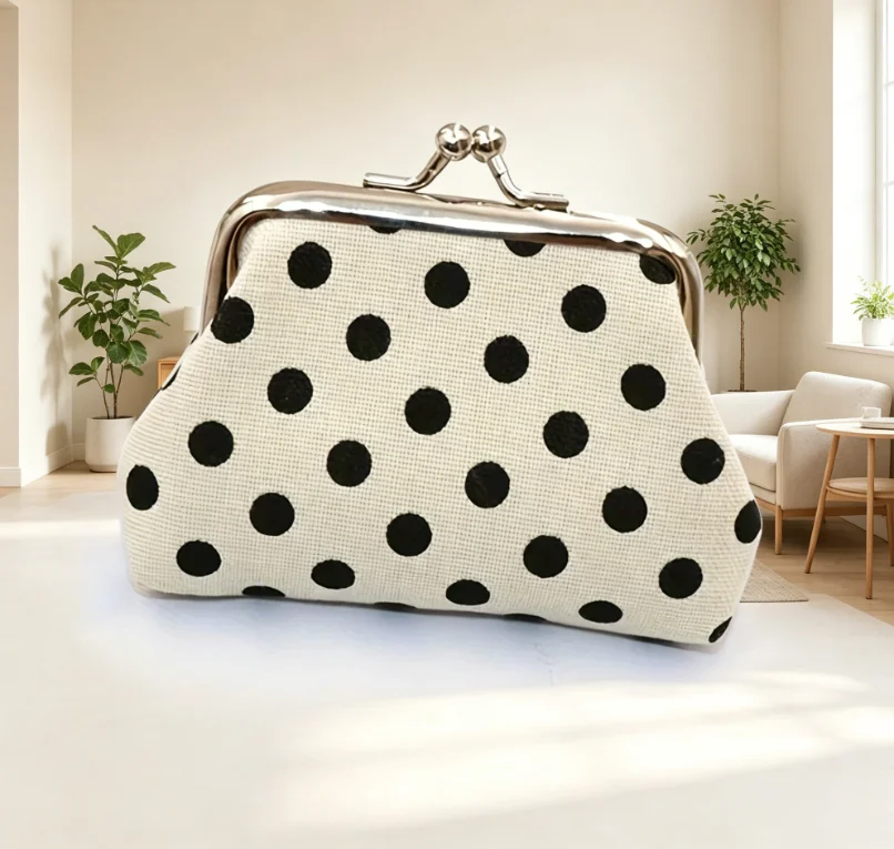 Cute Mini Polka Dot Canvas Pouch - Secure Kisslock Coin Bag for Cards & Lipsticks
