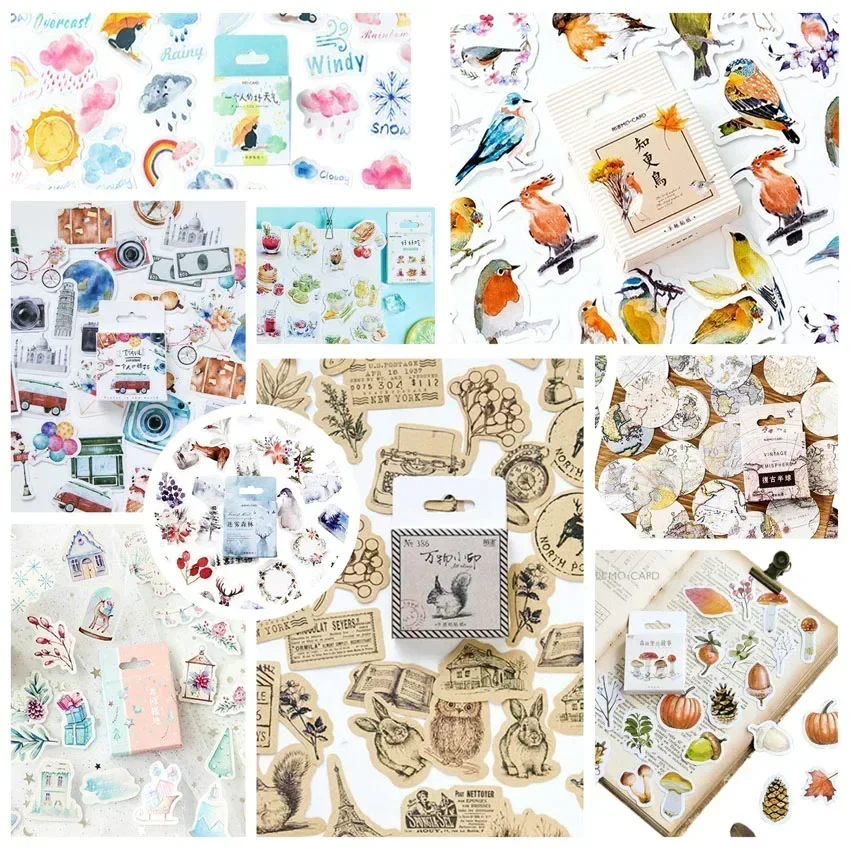 

46pcs/pack Hot sale Cute Animals Stickers Paper Kawaii Bird Weather Stickers Decoration Diary Scrapbooking School Supplies