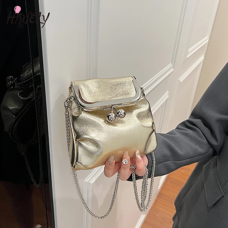 

2025 New Fashion Soild Color Chain Shoulder Bags for Women, Versatile Crossbody Bag, Fashionable Clip-On Small Clasp Square Bag