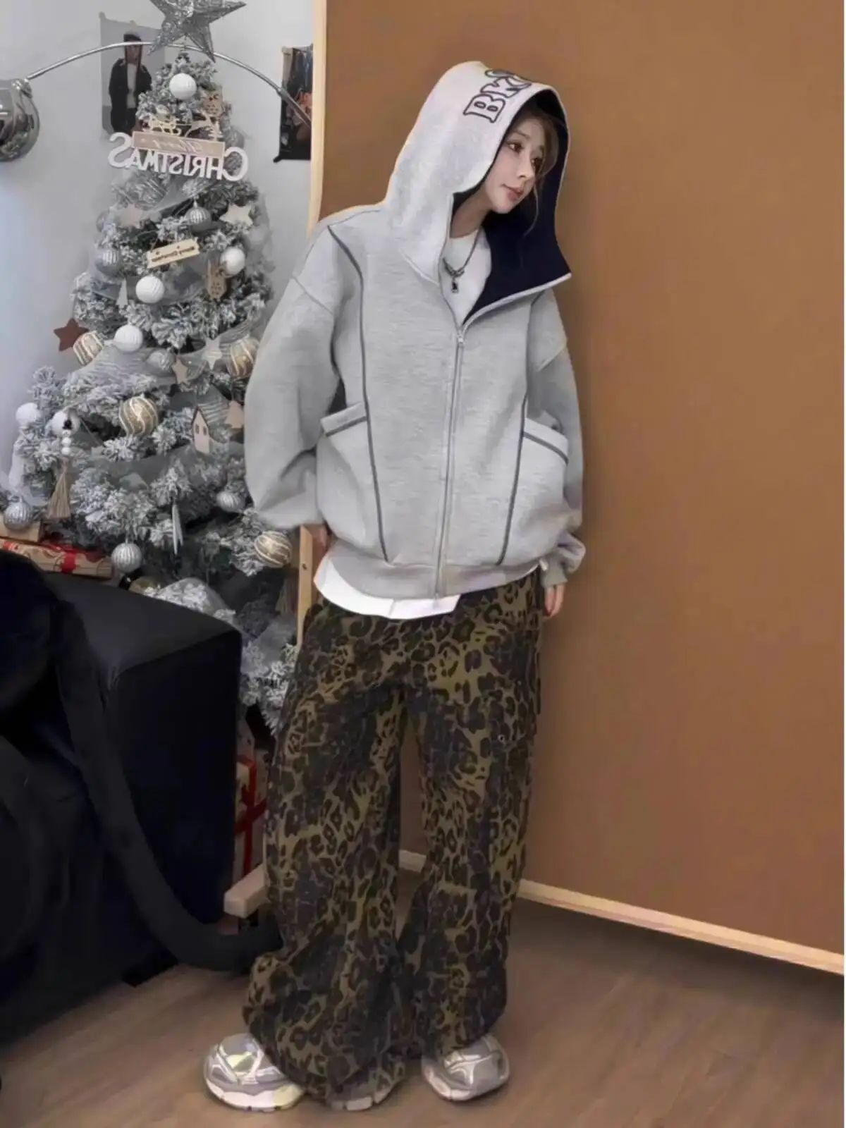 Women Hoodies Loose Zipper Hooded Jacket Short Pure Color Trendy Sweatshirt Top Korean Style Autumn Winter Women's Clothing