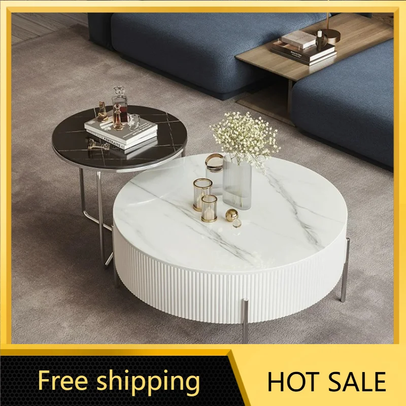 zj.Minimalist Aesthetic Coffee Tables Round White Cool Unique Coffee Tables Premium Italian Mesa De Centro De Sala Accessories